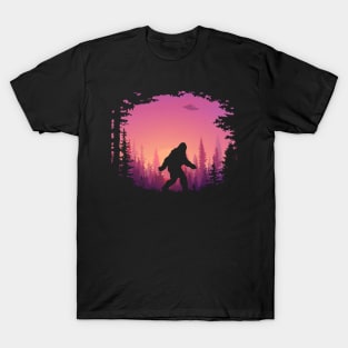 Bigfoot UFO (sunset background) T-Shirt